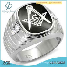 Men's Stainless Steel Onyx & Cubic Zirconia Masonic Ring